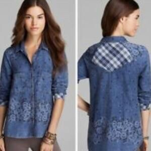 Free People Dottie Over You Pure Cotton Chambray Button Down Shirt